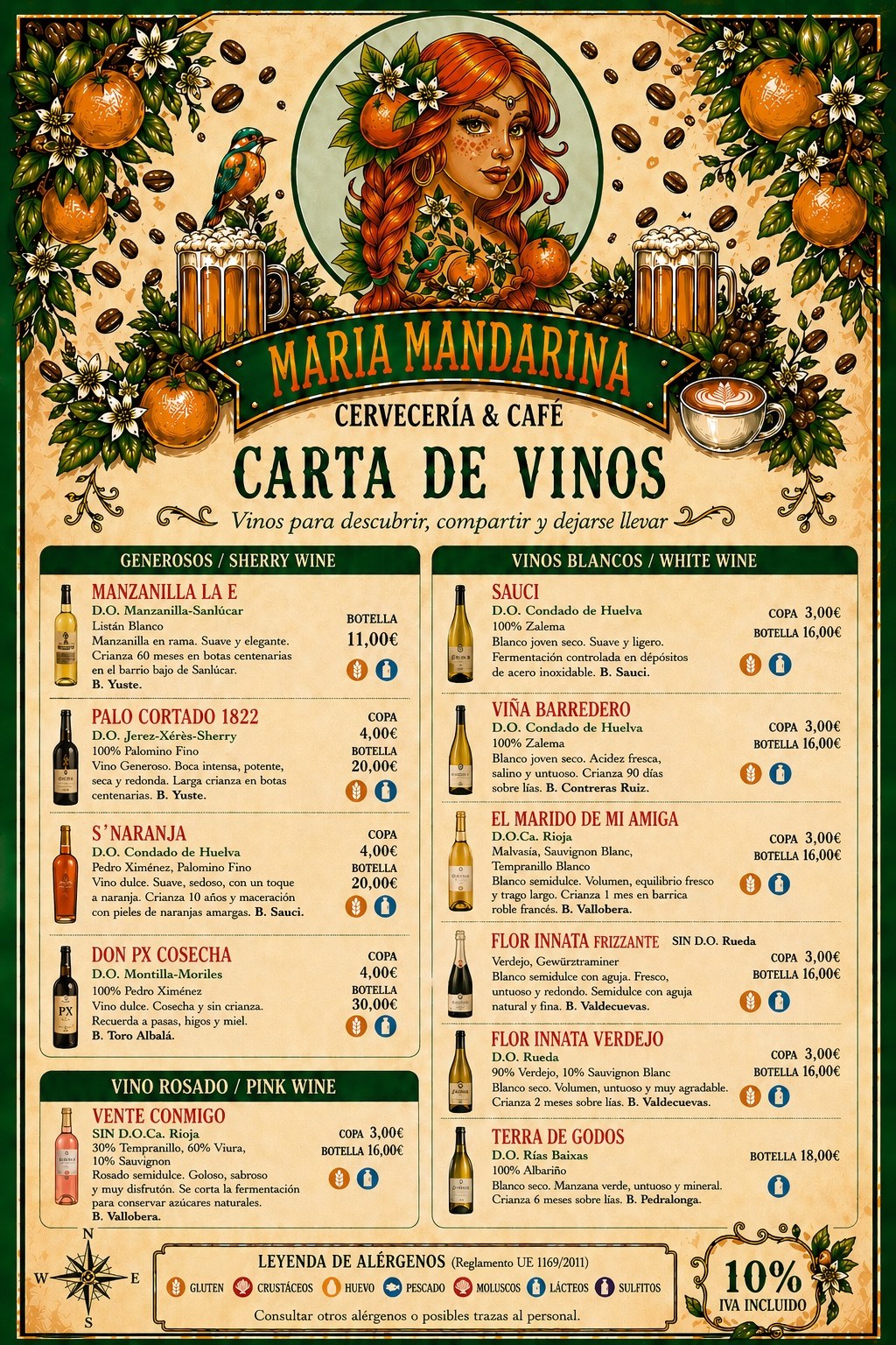 Carta de vinos blancos y generosos