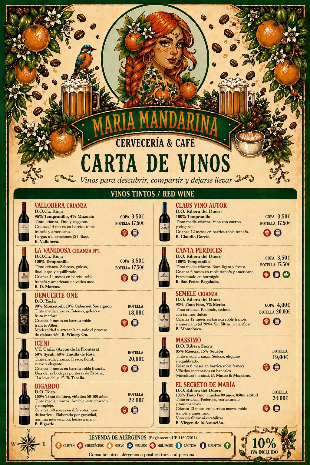 Carta de vinos tintos