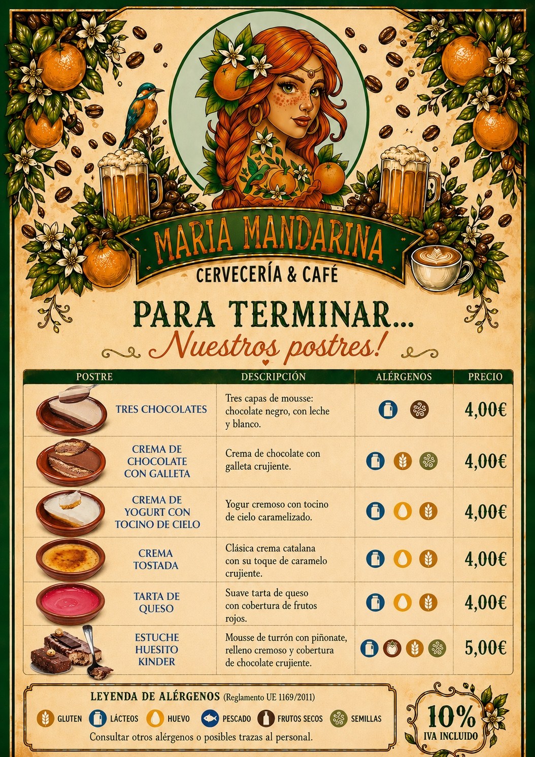 Carta de postres