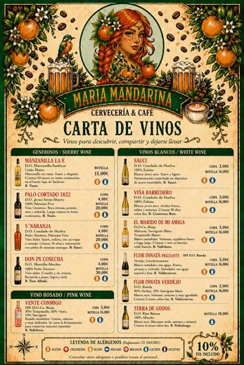 Carta de vinos blancos y generosos